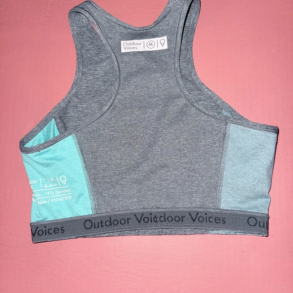 Like new Outdoor Voices grey and blue Athena sports bra size medium